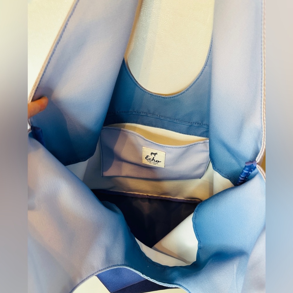 Echo New York Ombre Extra Large Canvas Tote Bag In Shades of Blue/ Lavender - Picture 4 of 7